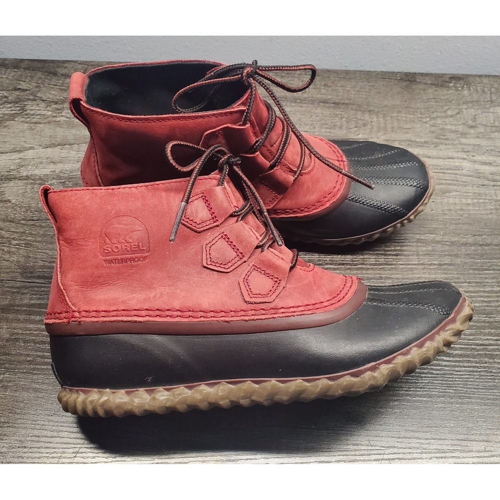 Sorel Out N About Duck Boots Womens 8 Rain Boot Ankle Waterproof Lace Up EUC